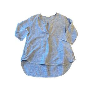 CP‎ Shades Blue Linen Tunic Top  3/4 Sleeves & Keyhole Neckline Size XS Coastal